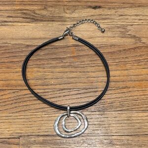 Silver Pendant Black Leather cord necklace